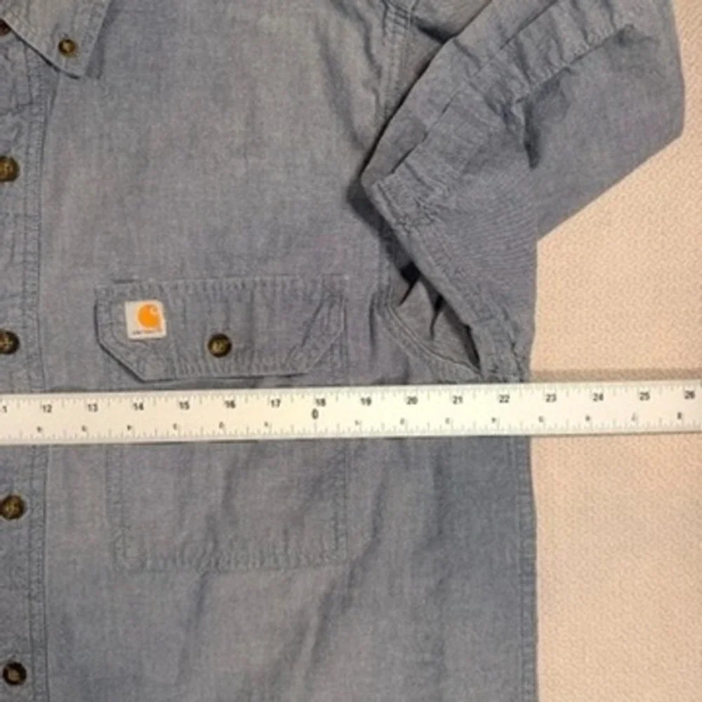 Carhartt Relaxed Fit Short Sleeve Button Down Shirt Large Mens Blue Chambray
